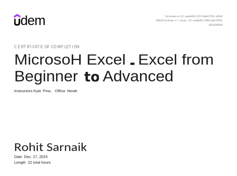 Excel Mastery Certificate | PDF