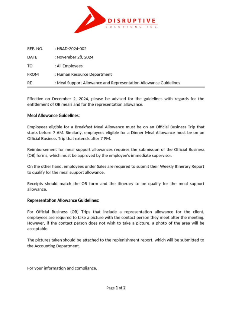 Meal and Representation Allowance Guidelines | PDF