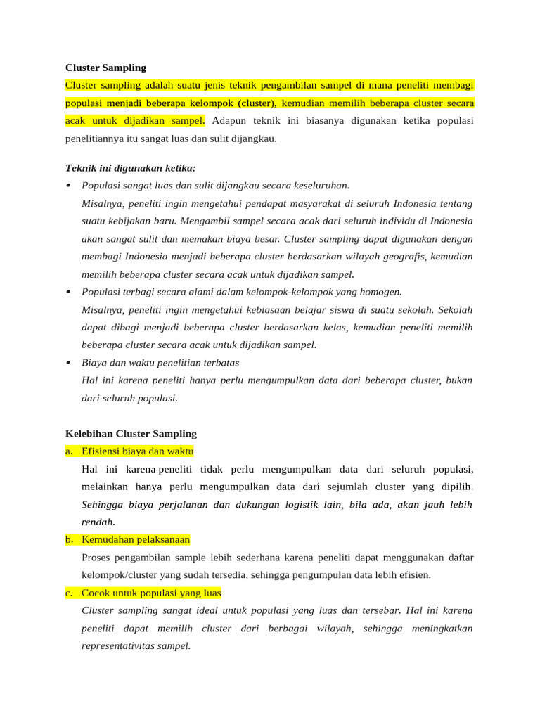 Teknik dan Kelebihan Cluster Sampling | PDF