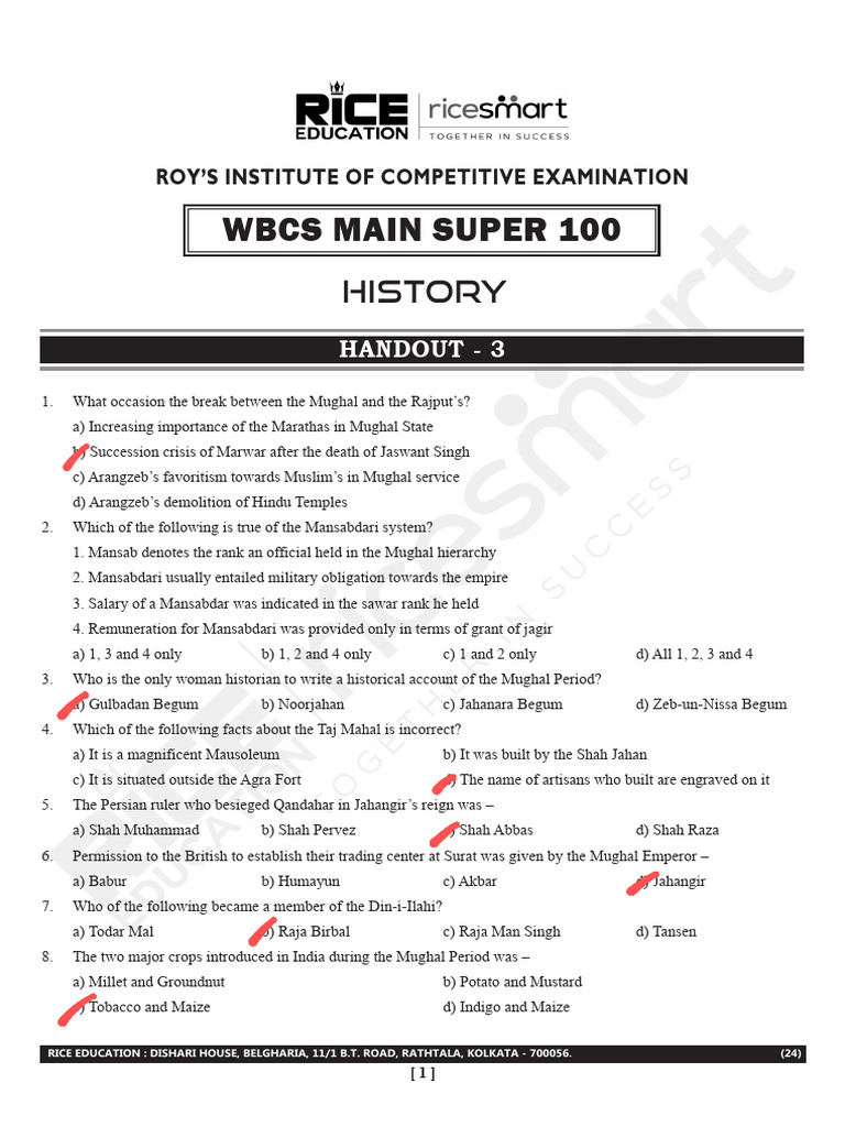 History Handout 3 (Q) (5) - Answer | PDF | Mughal Empire