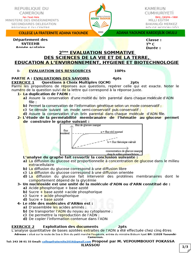 Évaluation des Sciences de la Vie et de la Terre | PDF | Code génétique ...