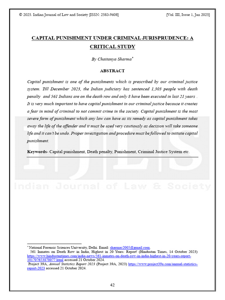 Capital Punishment Under Criminal Jurisprudence | PDF | Capital ...