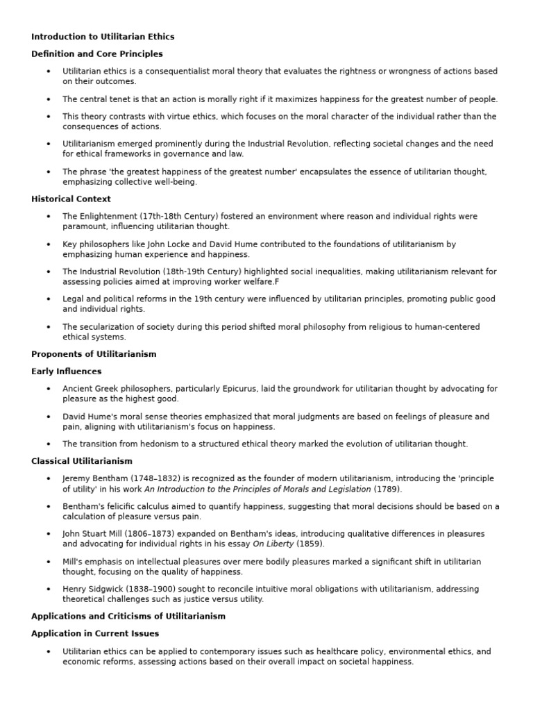 ch6 - Introduction To Utilitarian Ethics | PDF | Utilitarianism | Pleasure