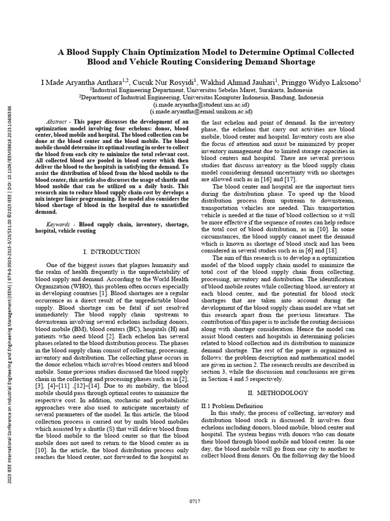 A Blood Supply Chain Optimization Model To Determine Optimal Collected ...
