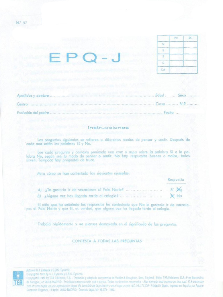 EPQ-J (Test) | PDF
