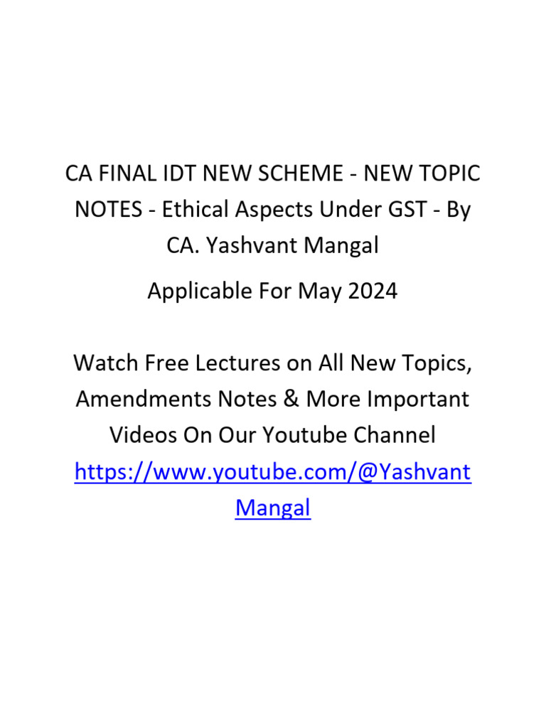 Ethical Aspects of GST for CA Final | PDF | Value Added Tax | Accountant