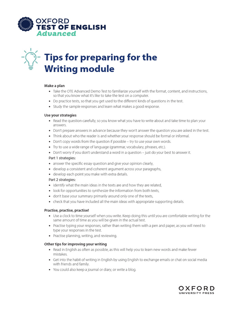 OTE Advanced Writing Preparation Tips | PDF