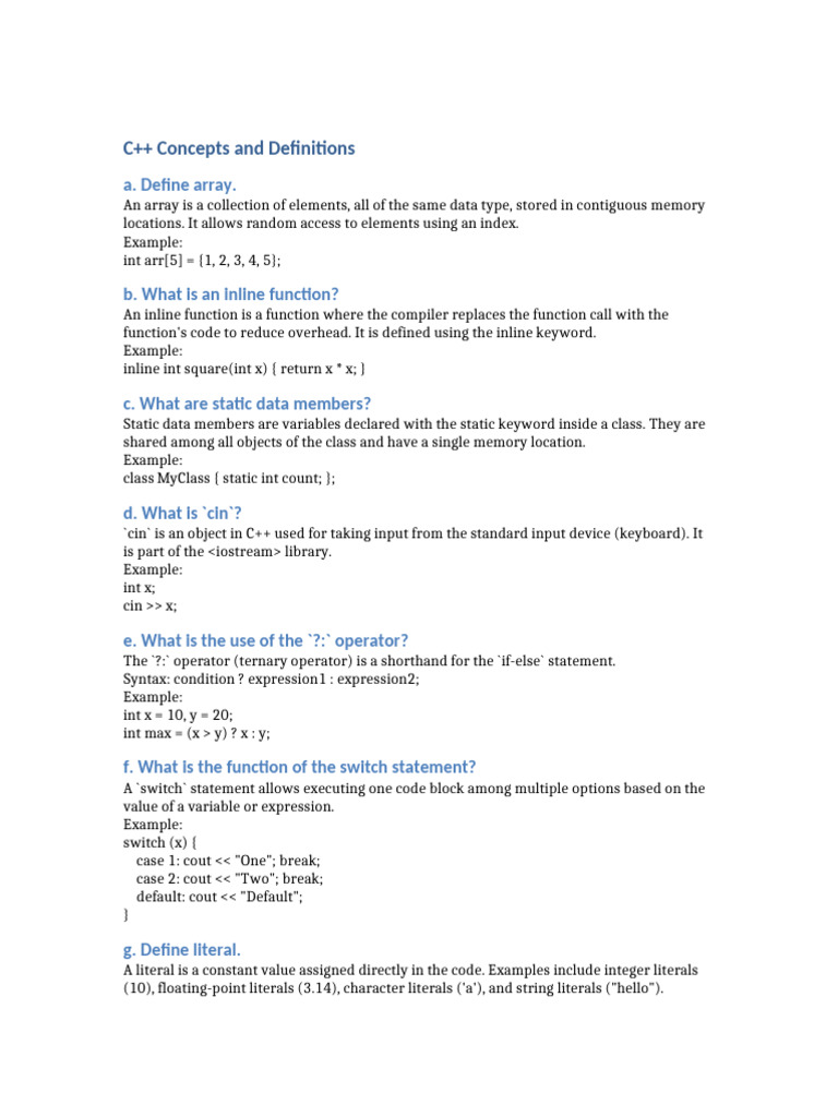 C++ Concepts and Definitions | PDF | C++ | Class (Computer Programming)