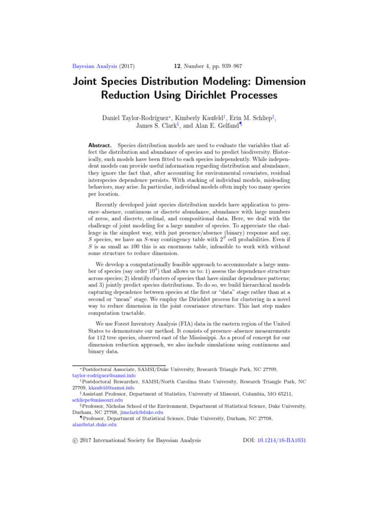 Joint Species Distribution Modeling | PDF | Covariance | Dependent And ...