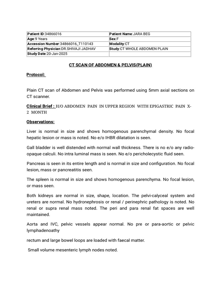 Normal CT Scan Abdomen Report | PDF | Kidney | Abdomen