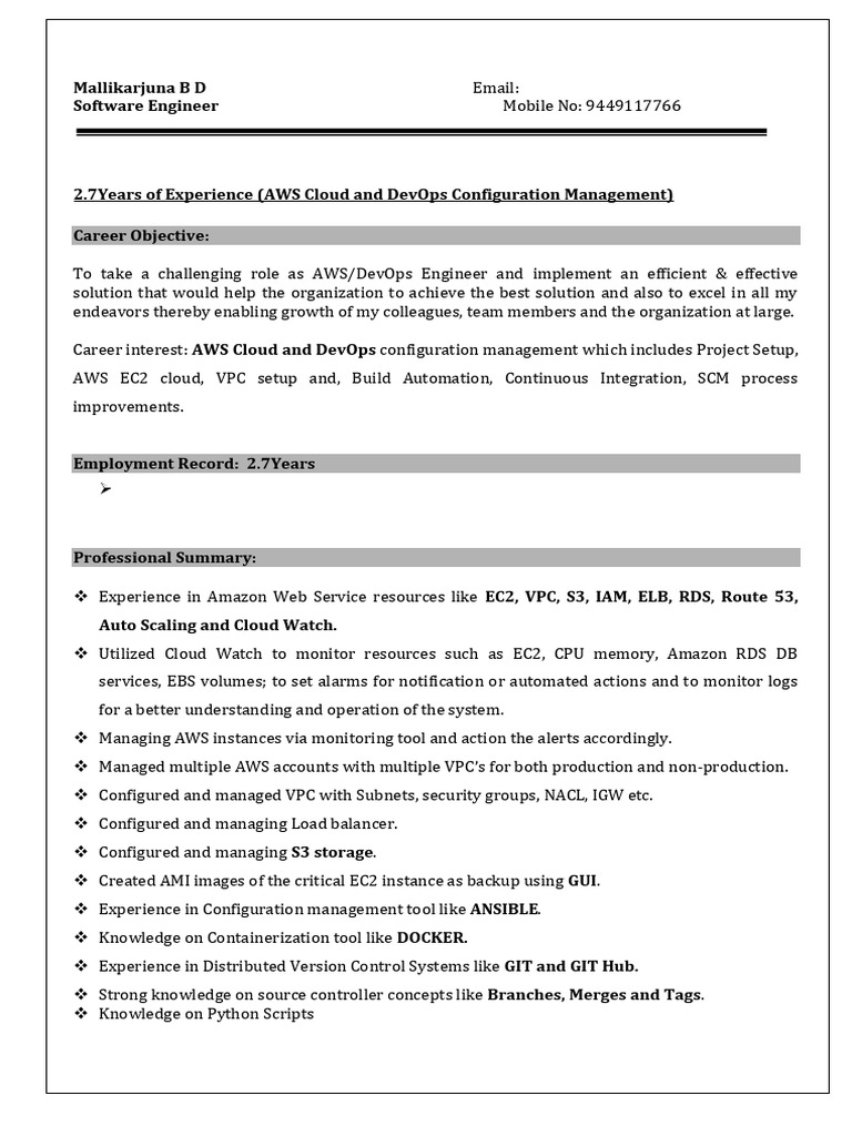 AWS DevOps Engineer Resume Summary | PDF | Amazon Web Services ...