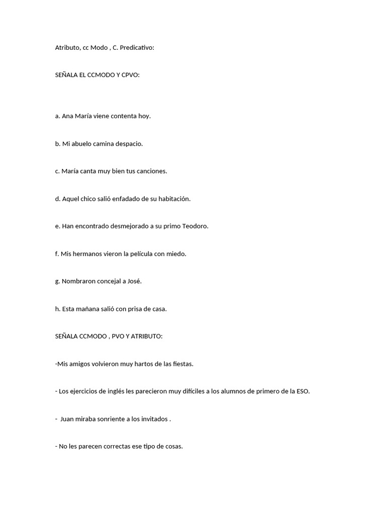 Atributo, Ccmodo, Predicativo | PDF