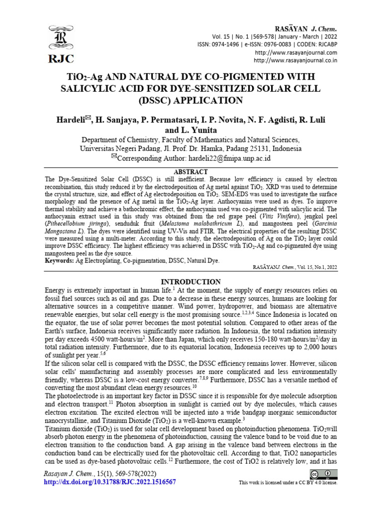 TiO2-Ag AND NATURAL DYE CO-PIGMENTED WITH SALICYLIC ACID FOR DYE ...