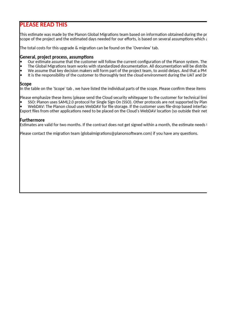 Planon Cloud Migration Estimate Overview | PDF | Information Technology ...