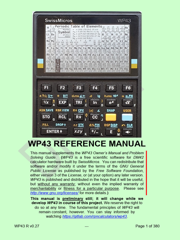 Wp43 Reference Manual 0.27.1 | PDF | Function (Mathematics)