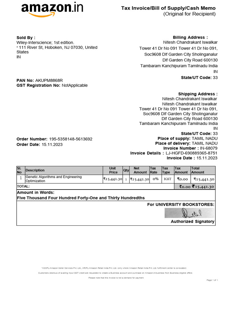 Invoice for Genetic Algorithms Purchase | PDF | Invoice | Value Added Tax