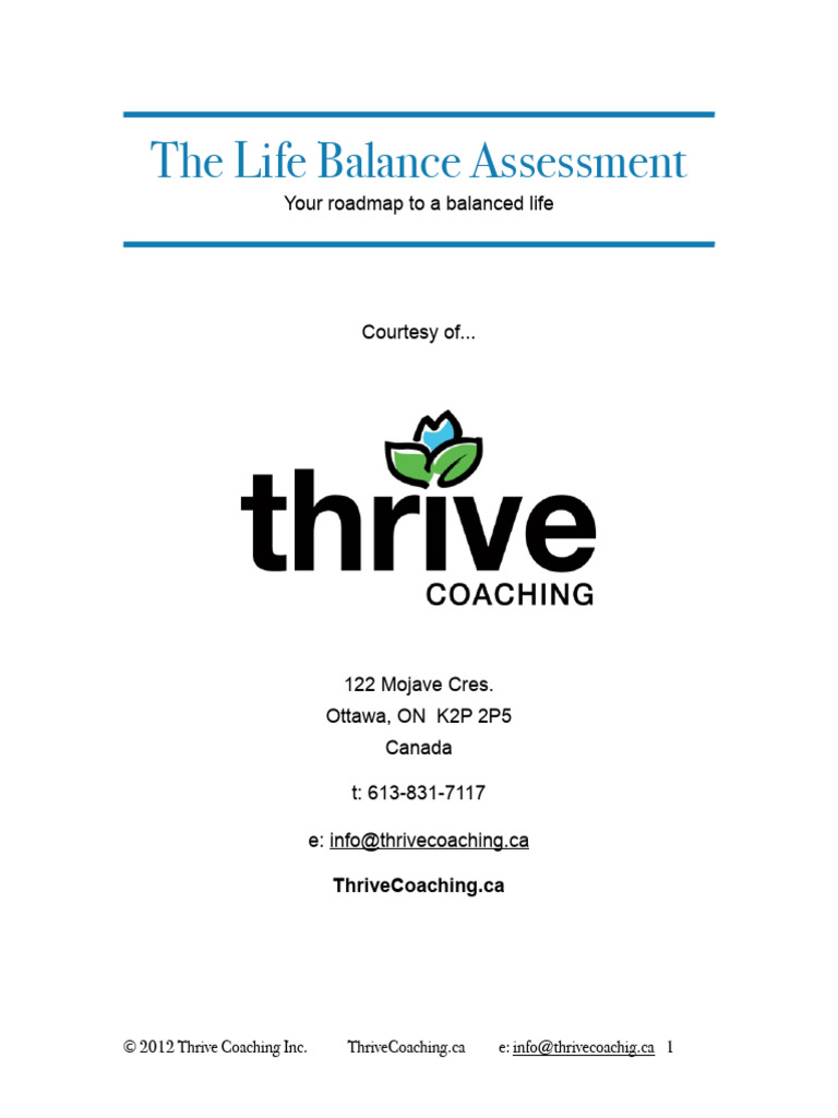 Thrive Life Balance Assessment | PDF | Social Psychology ...