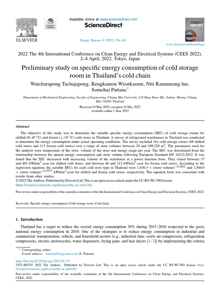 Preliminary Study On Specific Energy Consumption of Cold Storage | PDF ...