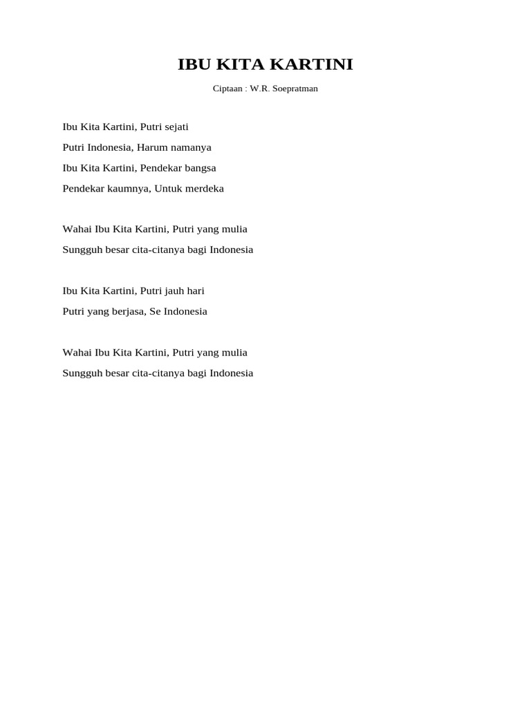 Lirik Lagu Ibu Kita Kartini | PDF