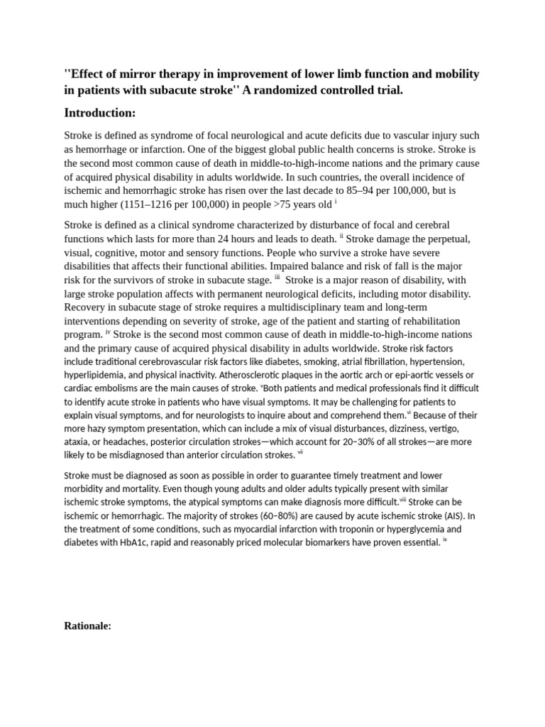 Effect of Mirror Therapy in Improvement of Lower Limb Function and ...