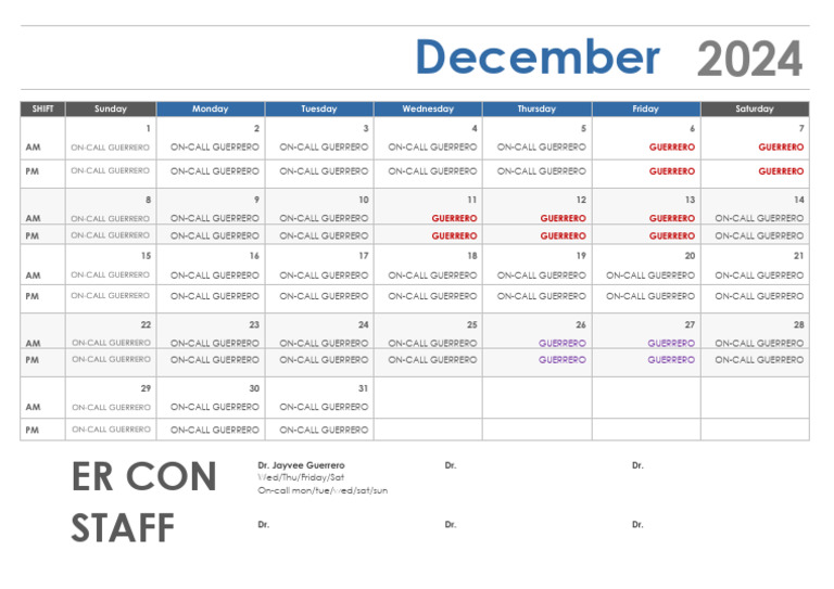 December 2024 On-Call Schedule | PDF