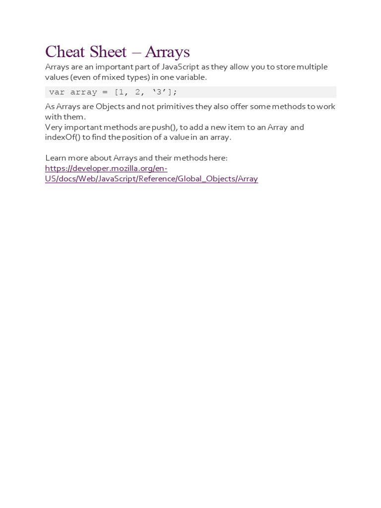Arrays Cheat Sheet | PDF