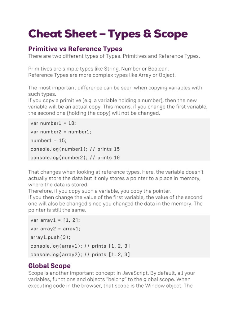 Types+&+Scope+Cheat+Sheet | PDF