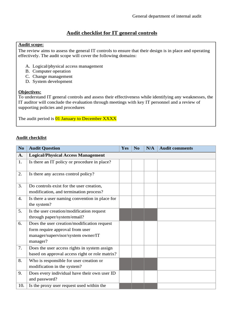 IT General Control Checklist V1.1 | PDF | Backup | Software Testing