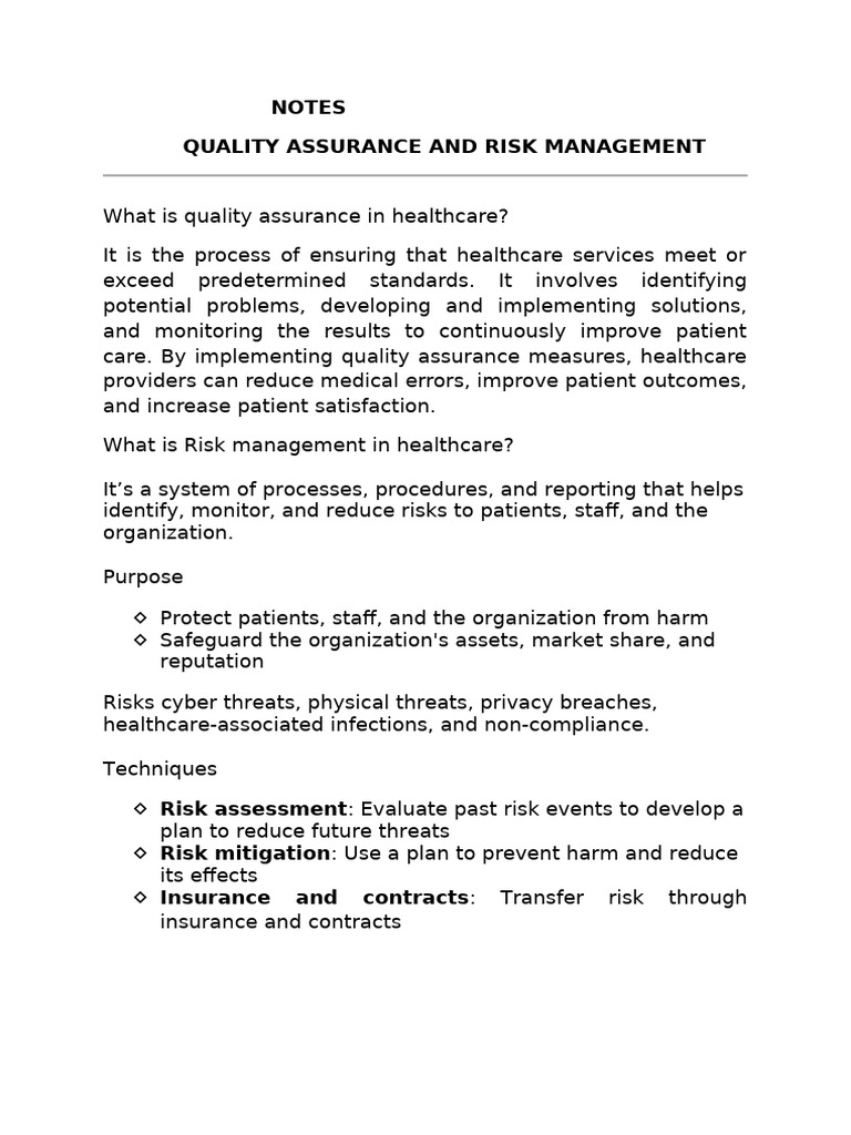 Quality Assurance in Healthcare Risk Management | PDF | Risk Management ...