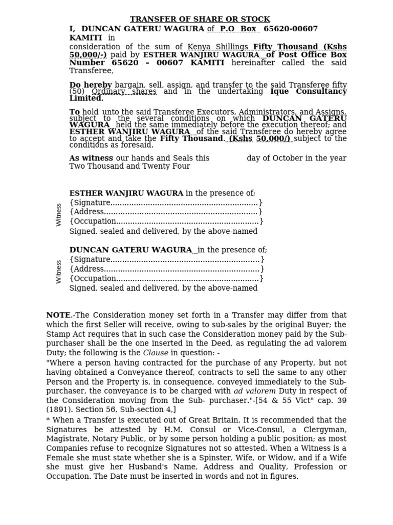 Share Transfer Agreement Template | PDF | Conveyancing | Civil Law ...