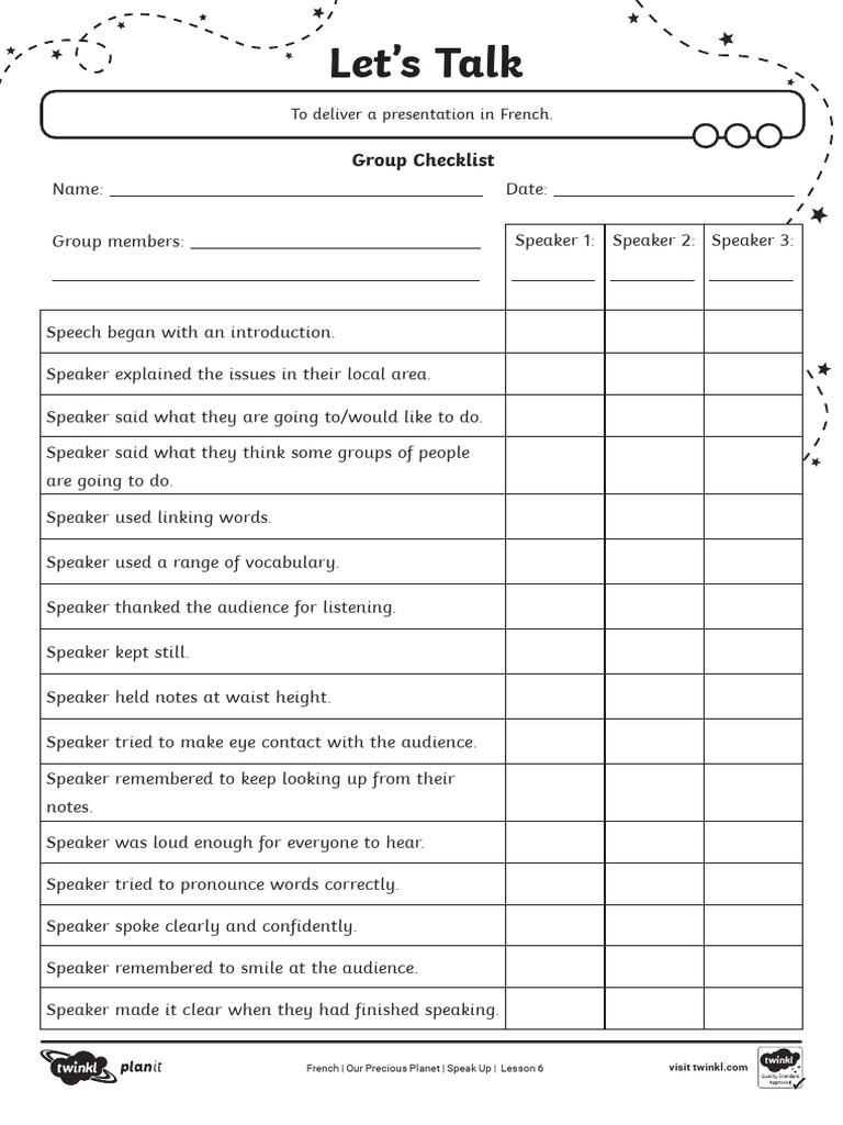 Group Checklist - Speak Up | PDF