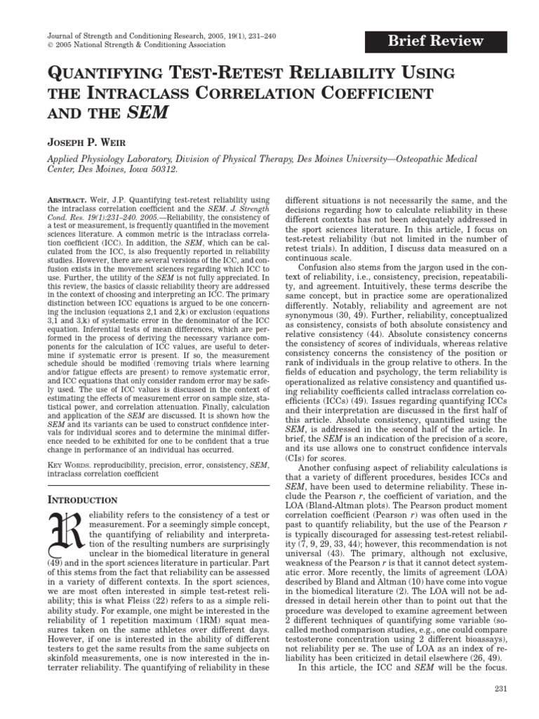 Quantifying Test Retest Reliability Using The.38 | PDF | Analysis Of ...