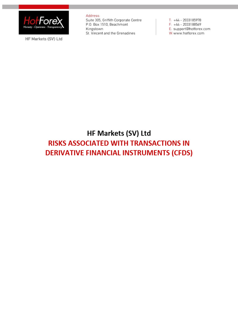 Risks Of Trading Cfds With Hf Markets Pdf Contract For Difference
