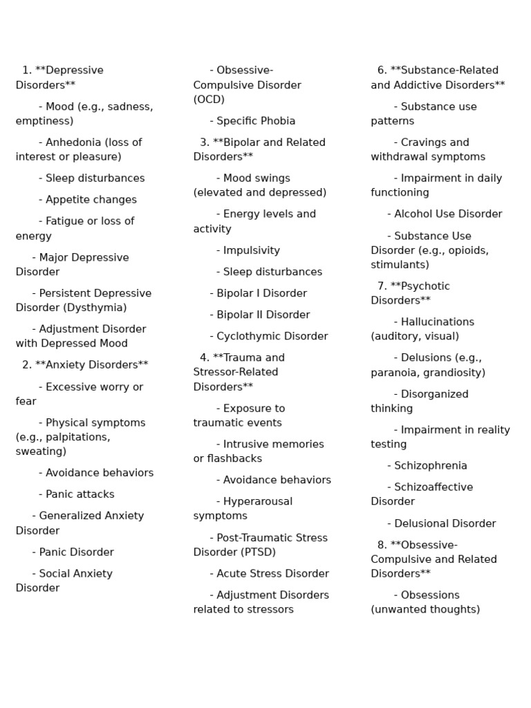 Overview of Mental Health Disorders | PDF | Mental Disorder | Obsessive ...