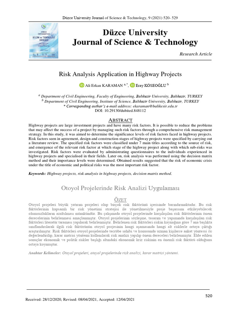 Risk Factors in Highway Project Analysis | PDF | Risk | Risk Assessment