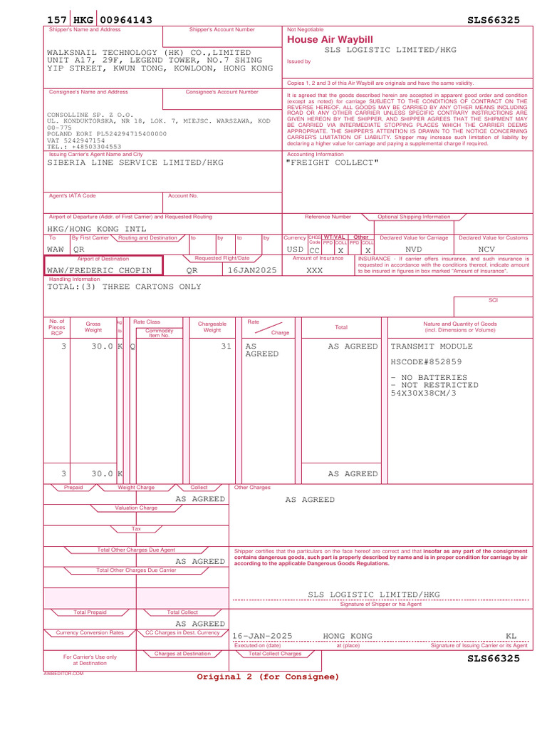 Air Waybill Shipping Document Template | PDF