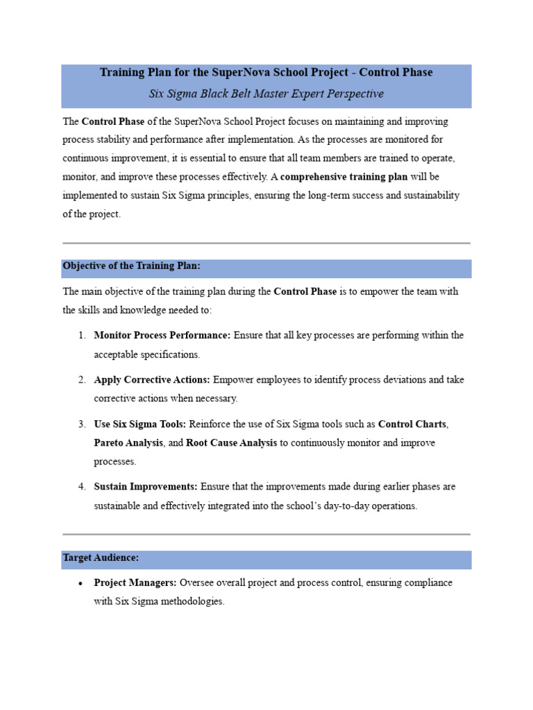 Training Plans (If Applicable) | PDF | Six Sigma | Performance Indicator