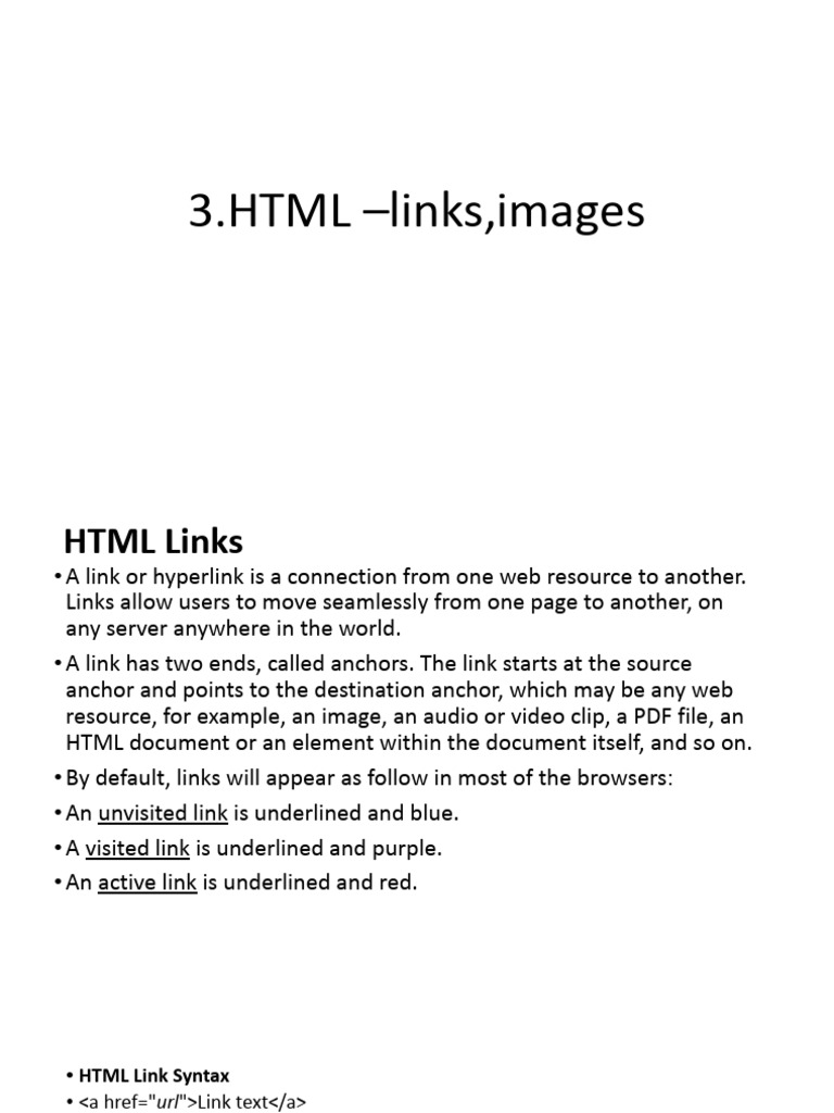 HTML Links and Images Guide | PDF | Hyperlink | Html Element