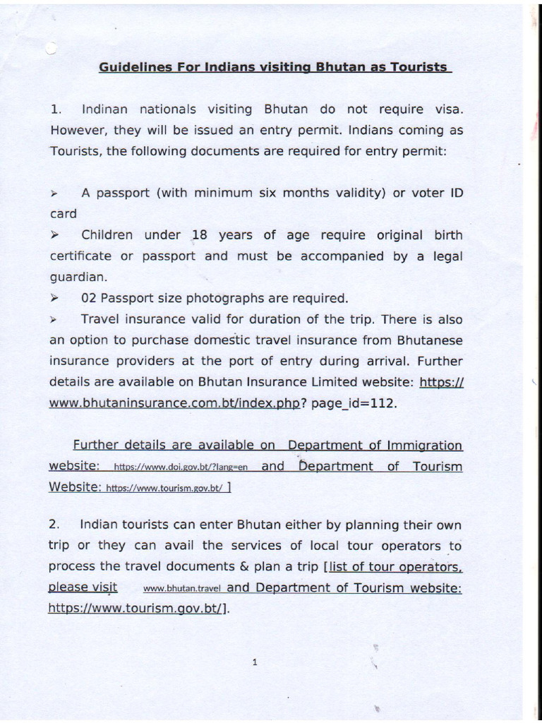 Guidelines For Indian Visiting Bhutan As Tourist Pdf 