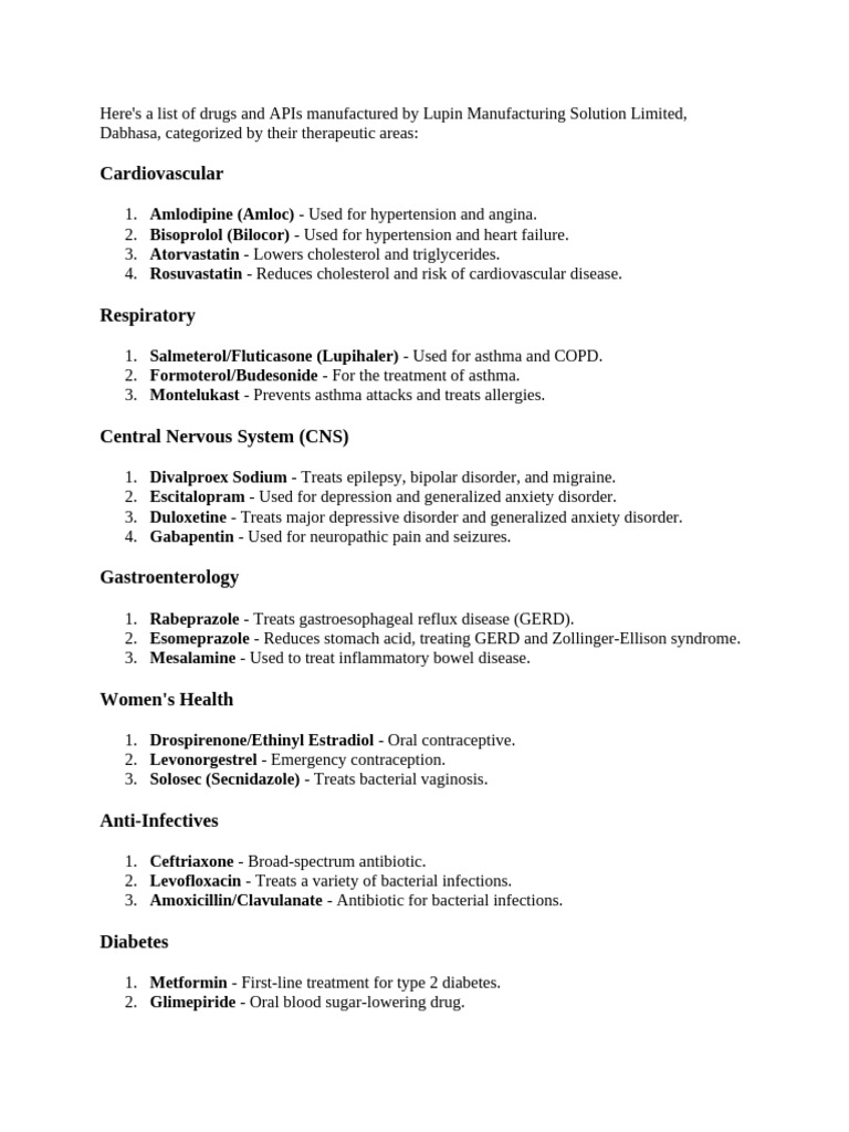 Lupin Dabhasa Drug and API List | PDF | Nonsteroidal Anti Inflammatory ...