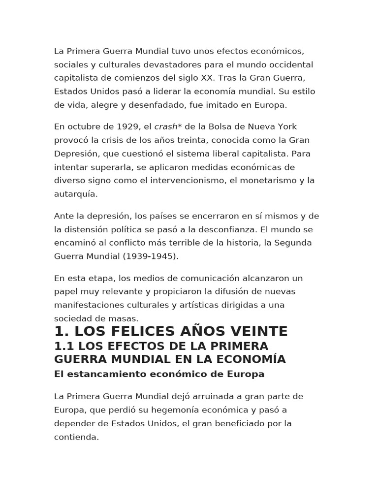 Impacto de la Primera Guerra Mundial en la Economía Mundial | PDF ...