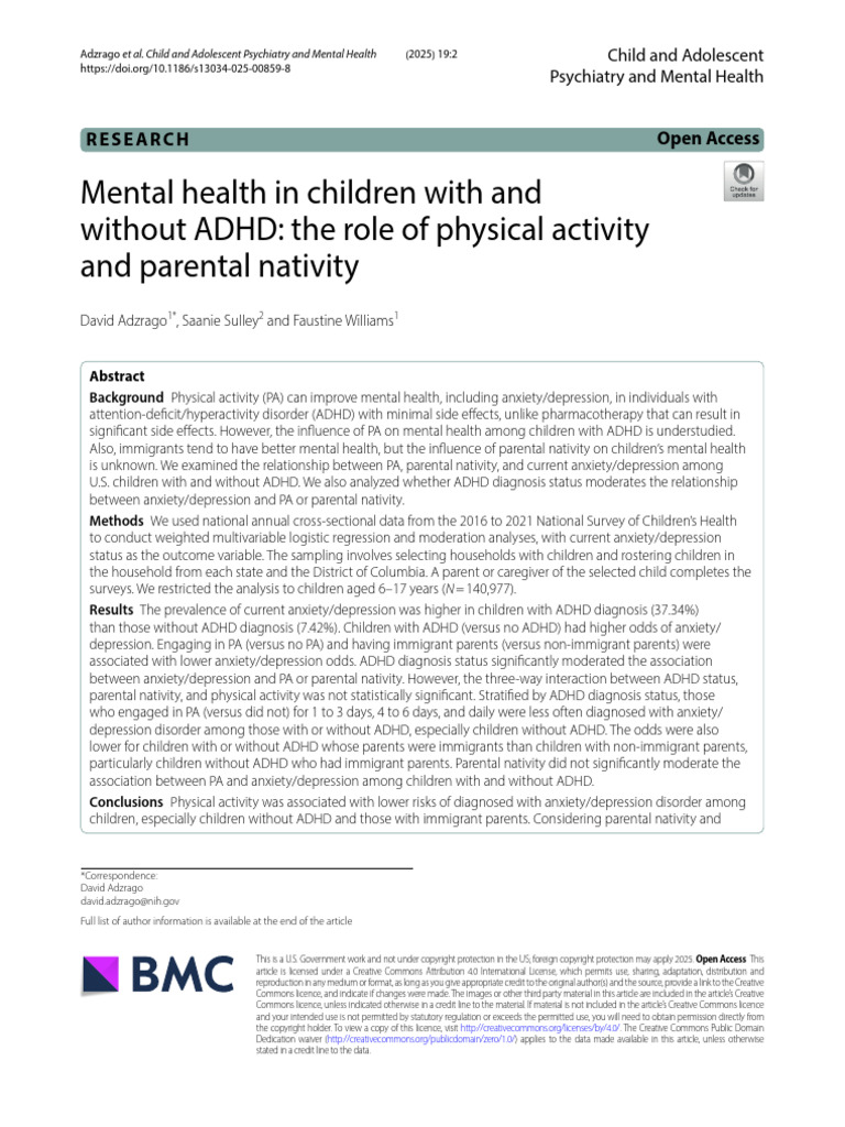 Mental Health in Children With and Without ADHD Th | PDF | Attention ...