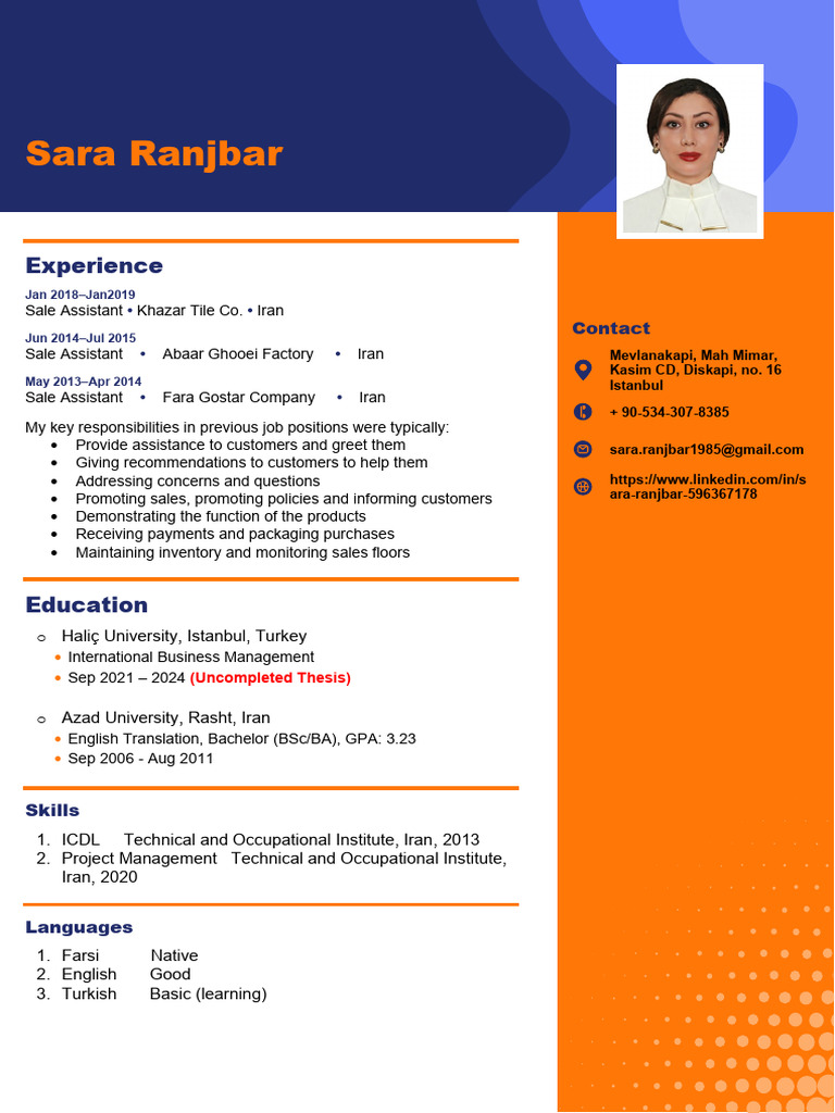 Sara Ranjbar's CV and Experience | PDF
