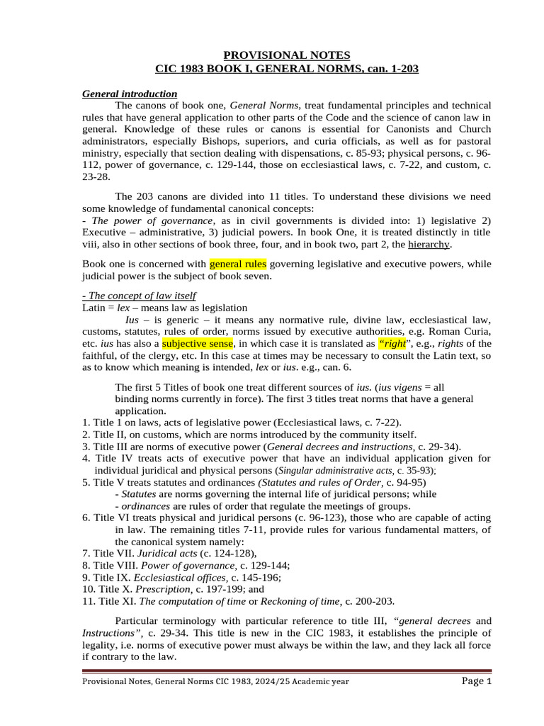 Provisional notes general norms updated dec 2024 1 pdf catholic