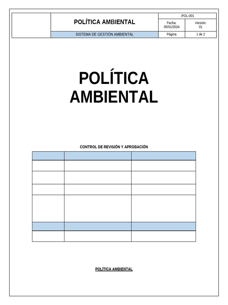 Política Ambiental ISO 14001:2015 | PDF | Política de medio ambiente ...