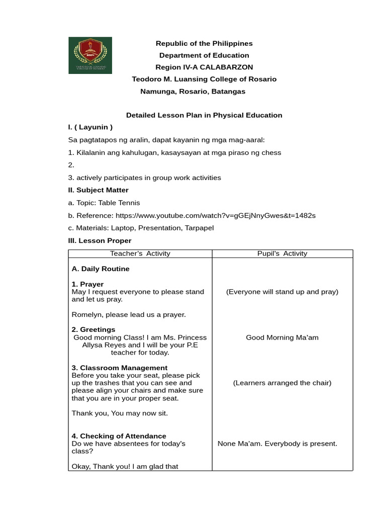 Table Tennis Lesson Plan Overview Pdf Table Tennis Athletic Sports