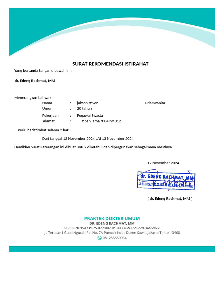 Surat Istirahat dr. Edeng Rachmat | PDF