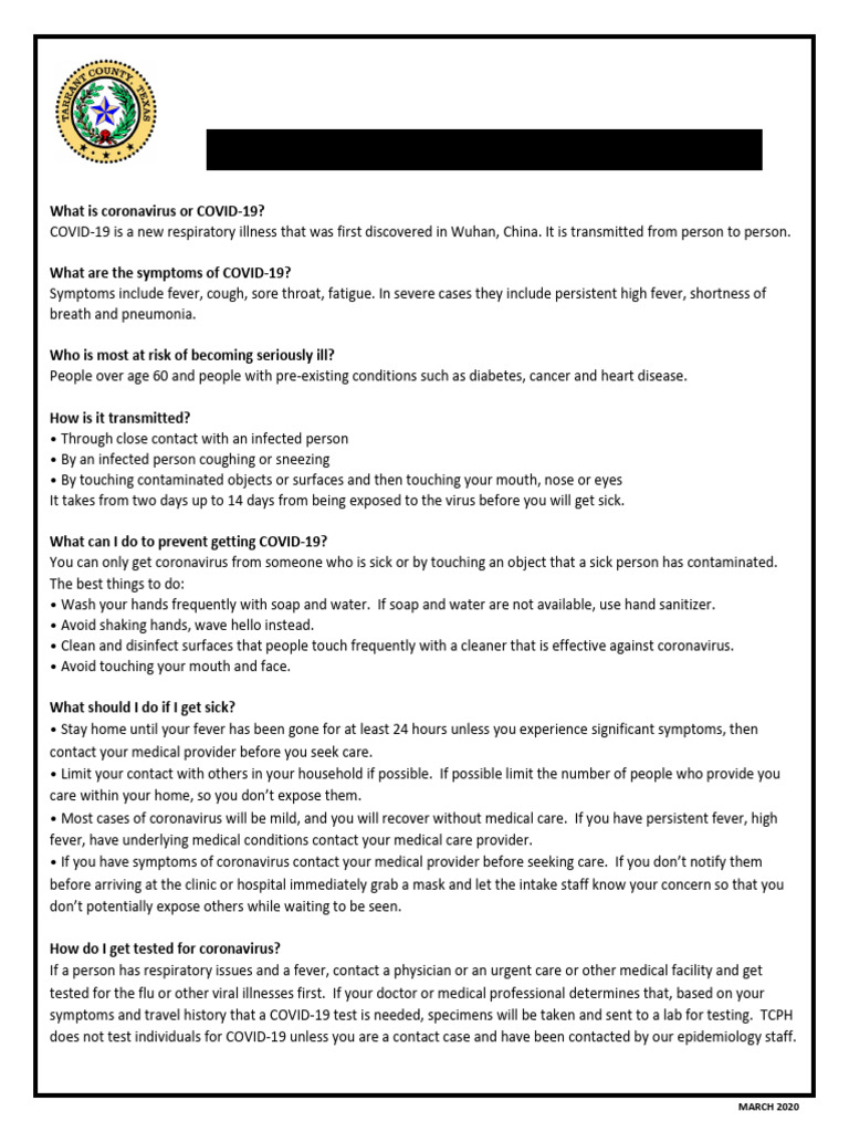 TCPH Fact Sheet-COVID-19 Coronavirus | PDF | Medical Specialties ...