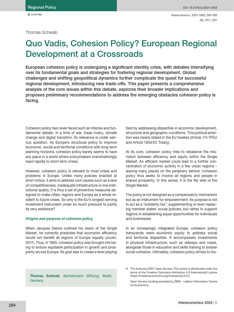 Quo Vadis Cohesion Policy European Regional Development at A Crossroads ...