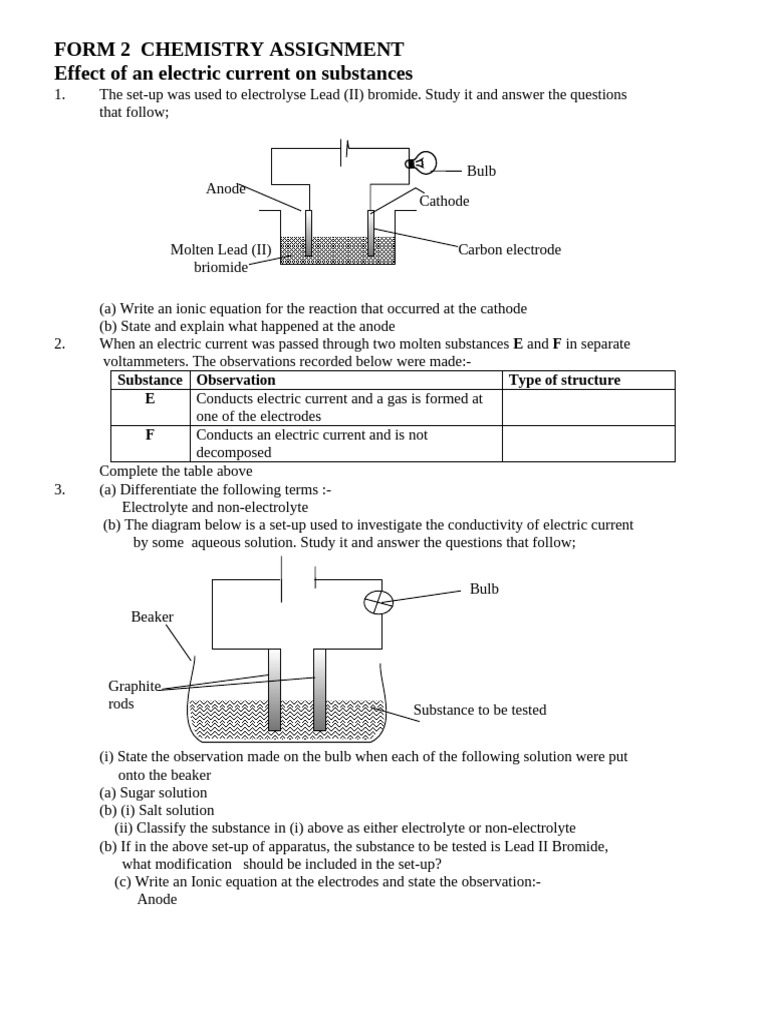 Effect of An Electric Current On Substances Q | PDF | Electrolyte ...